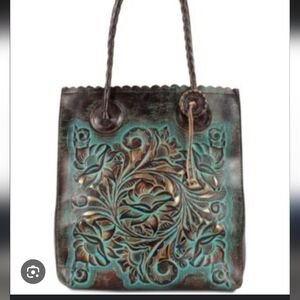 PATRICIA NASH - Tooled Leather Cavo Turquoise tote Bag Purse Turquoise